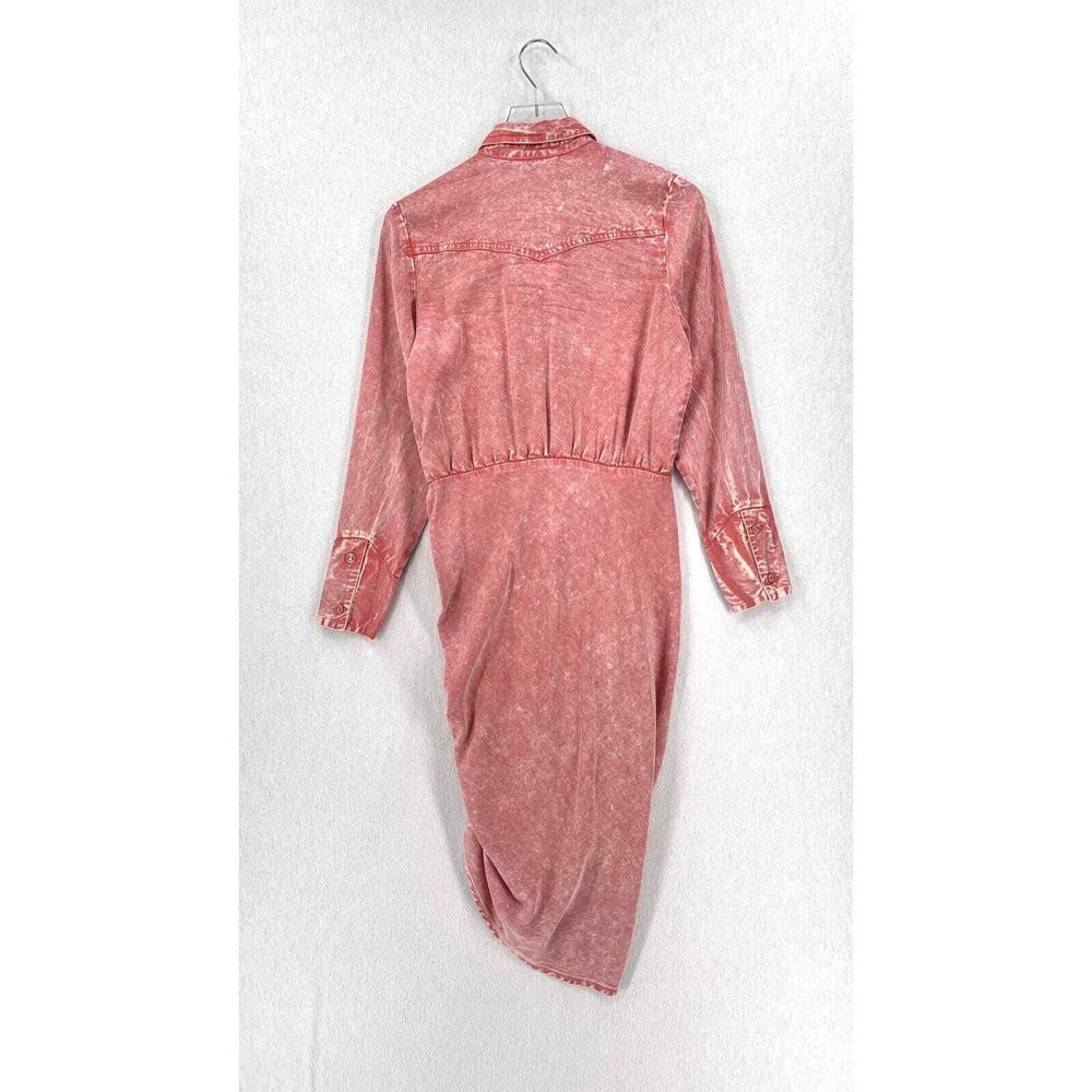 YOUNG FABULOUS BROKE Midi Dress Women Small Pink Acid Wash Ruched Western Shirt - Picture 4 of 16
